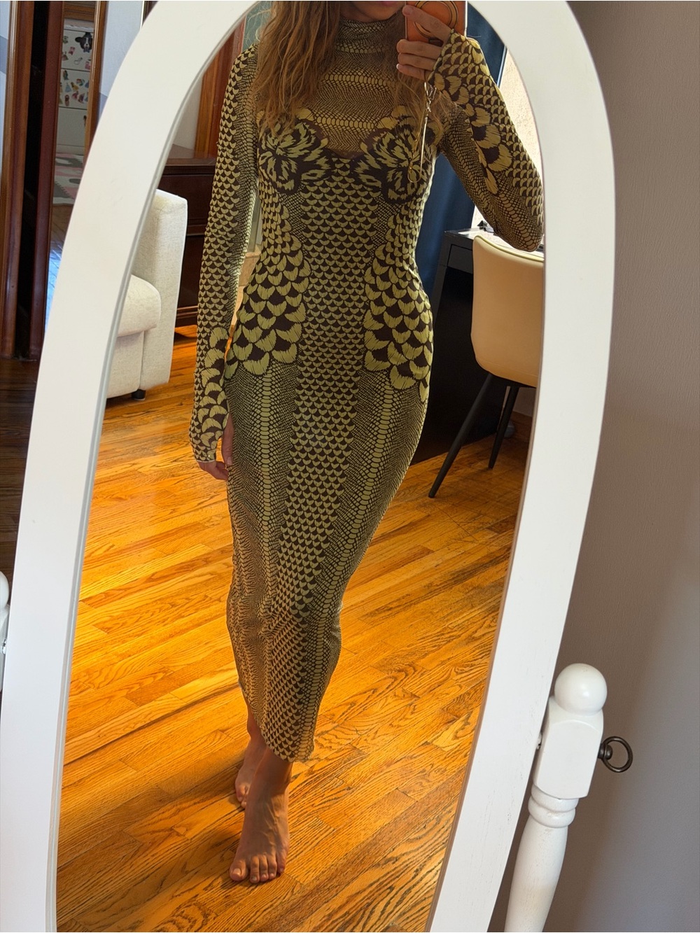 AFRM Shailene Mesh Midi Dress Butter Petals XS